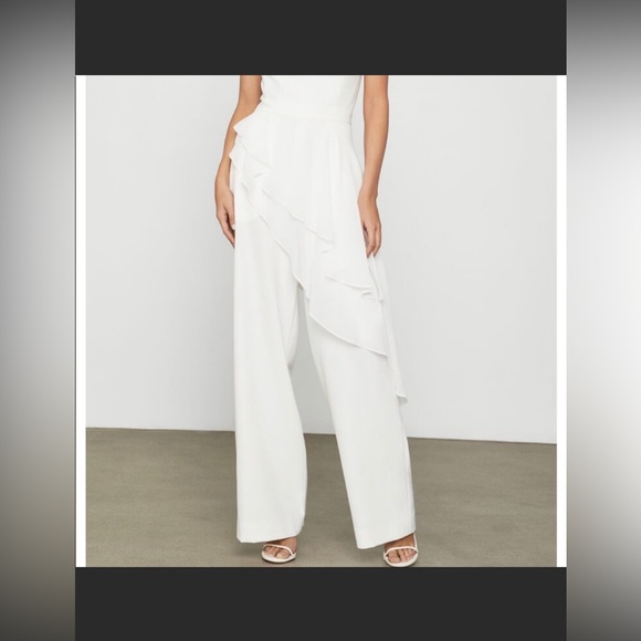BCBGMAXAZRIA White Assymeyric Ruffled Strapless Jumpsuit Size 6 - Picture 3 of 6